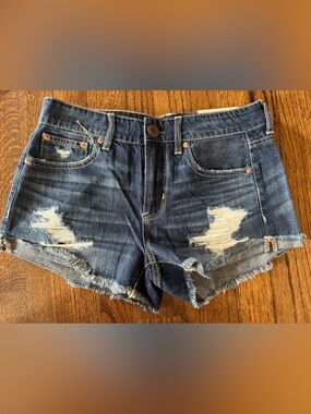 American Eagle Outfitters Distressed Dark Blue Denim Cutoff Shorts